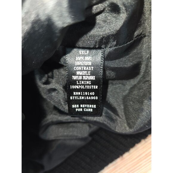 Double Zero Womens Black Faux Leather Jacket Small Cream Cable Knit Sleeves - Picture 6 of 7